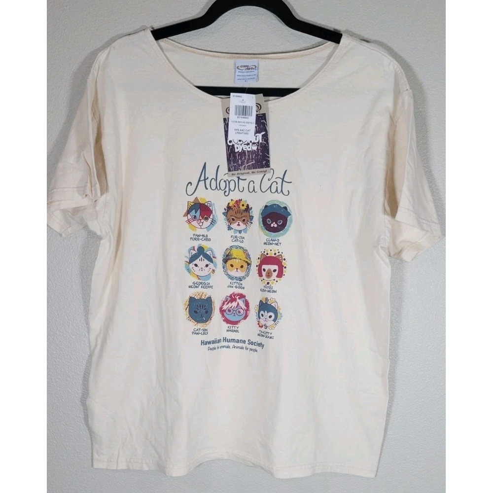 Crazy Shirts Coconut Dyed "Adopt a Cat" Graphic‎ T-Shirt Women's Large...